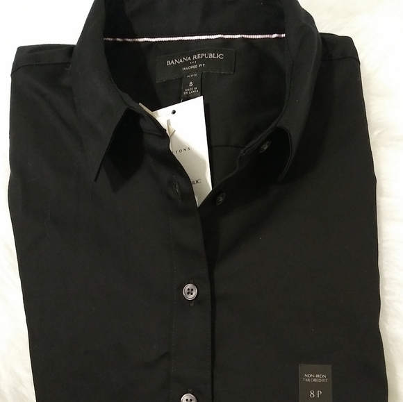 Banana Republic Black Fitted Button Down Shirt, 8P - Picture 3 of 5
